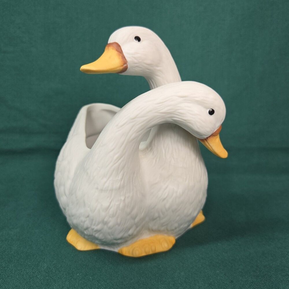Vintage Fine Porcelain White Goose Swan Duck Planter Vase Made in Mexico Double